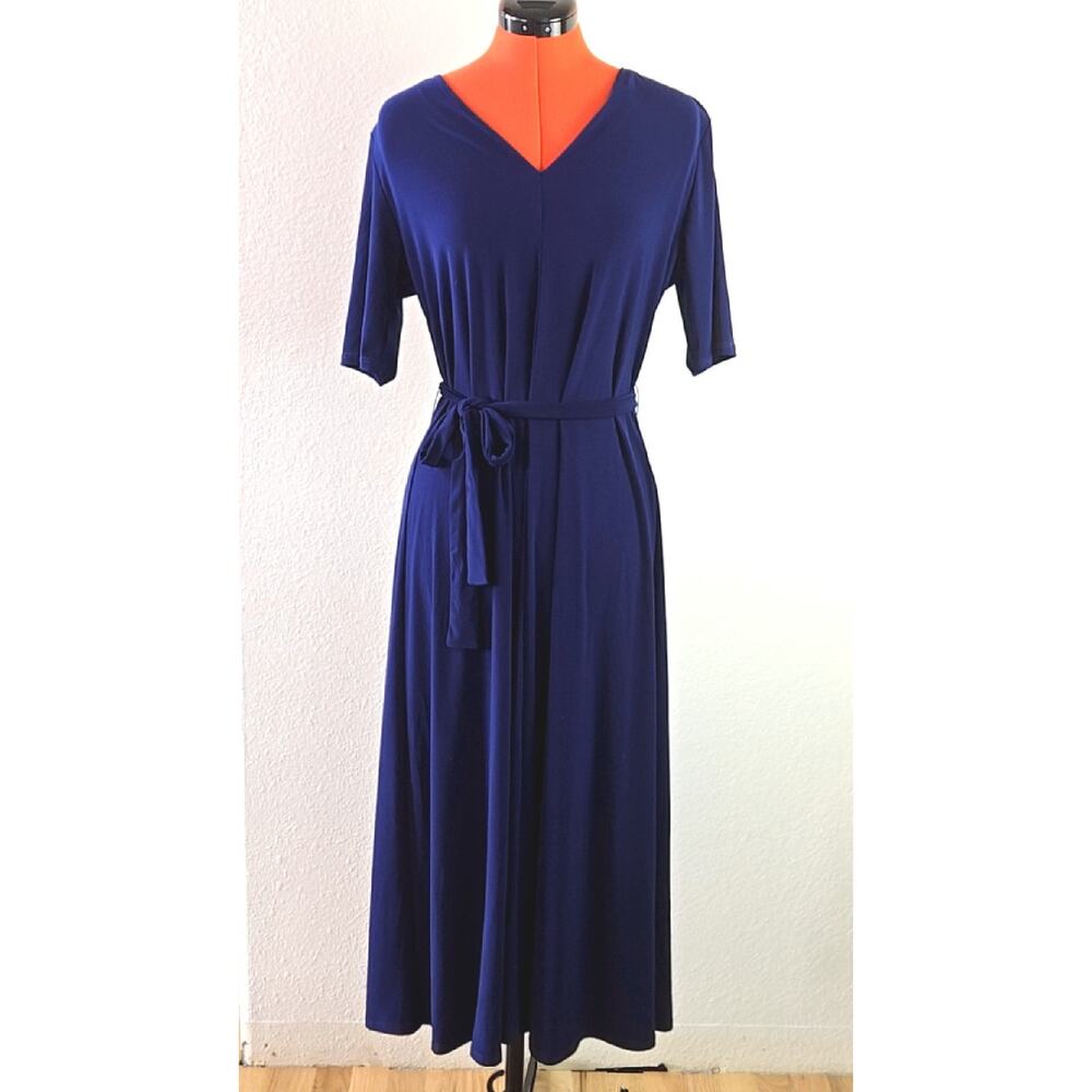 MSK V-Neck Midi Dress Navy Blue size Large - Picture 6 of 8